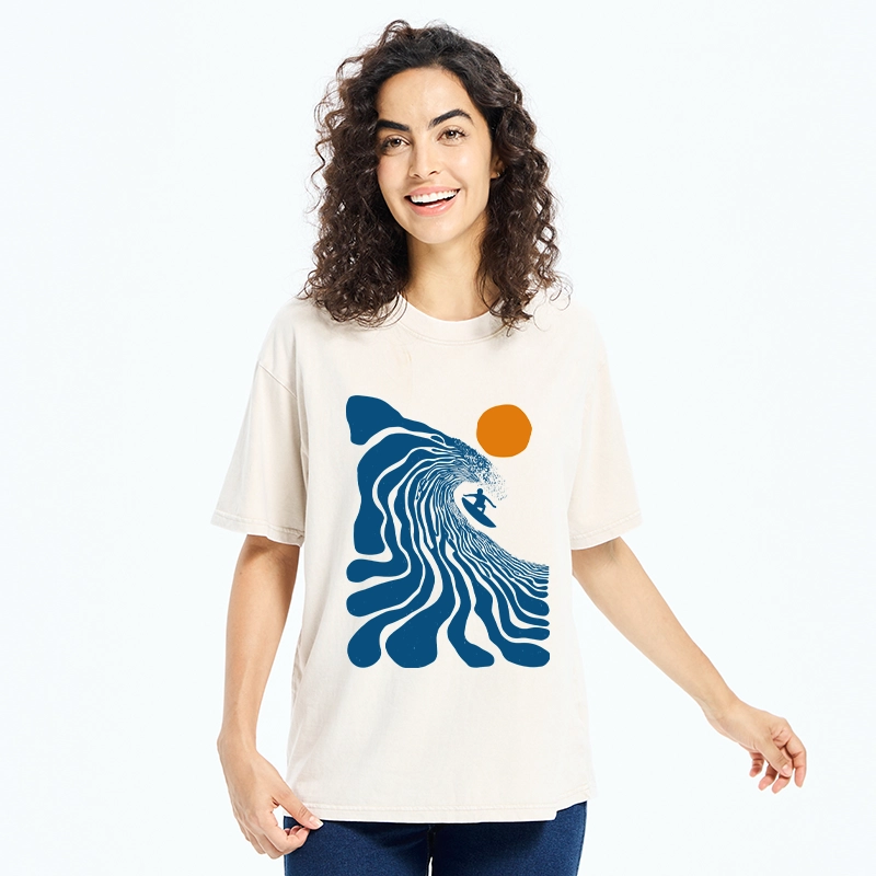 Tokyo-Tiger Retro Wave Surfer Guy Washed T-Shirt