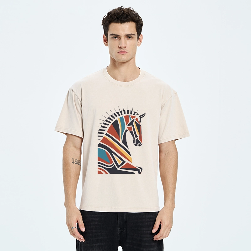 Tokyo-Tiger Geometric Color Horse Washed T-Shirt