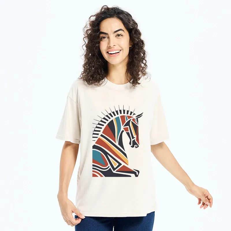 Tokyo-Tiger Geometric Color Horse Washed T-Shirt