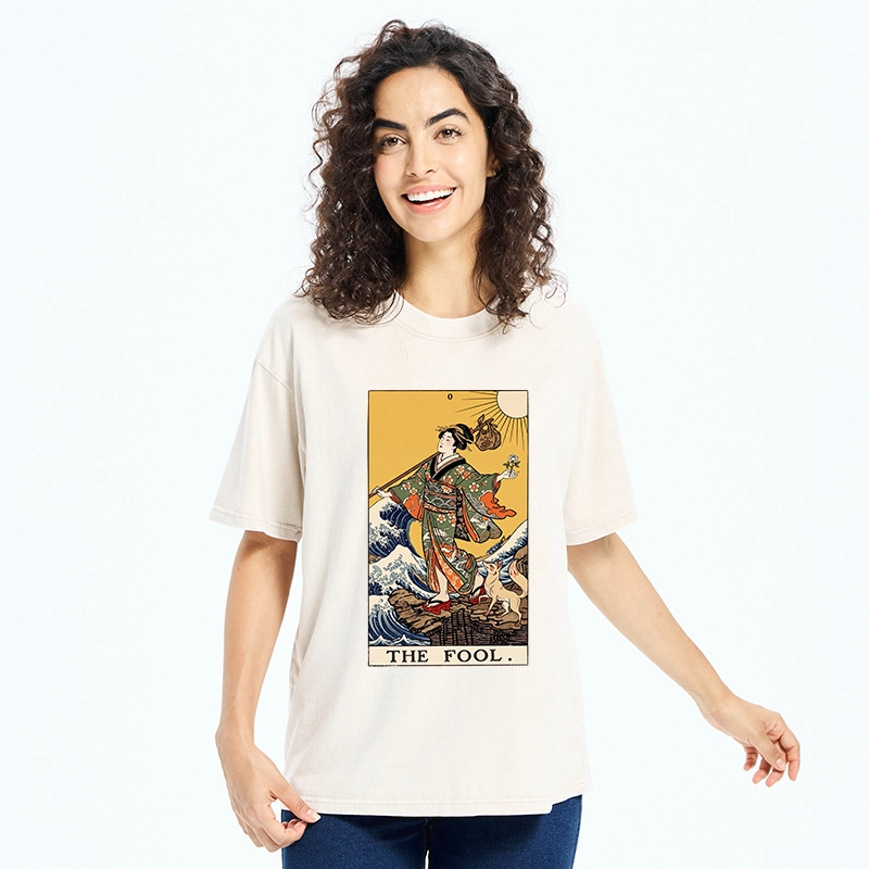 Tokyo-Tiger Ukiyo E Fool Tarot Washed T-Shirt