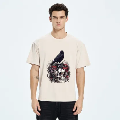 Tokyo-Tiger Crow Skull Mushroom Art Washed T-Shirt
