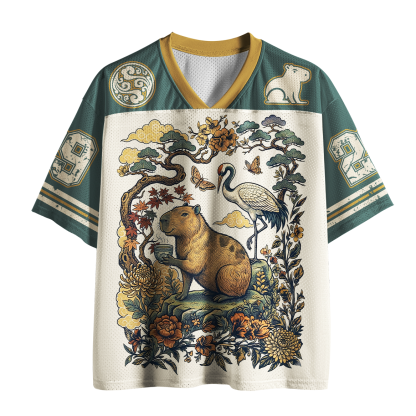 Tokyo-Tiger Stay Chill Crane Capybara Oriental Pine Floral No.29 Mesh Jersey