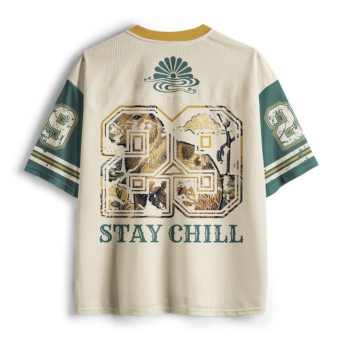 Tokyo-Tiger Stay Chill Crane Capybara Oriental Pine Floral No.29 Mesh Jersey