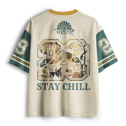 Tokyo-Tiger Stay Chill Crane Capybara Oriental Pine Floral No.29 Mesh Jersey