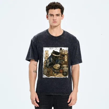 Tokyo-Tiger One Time Meeting Cat Art Washed T-Shirt