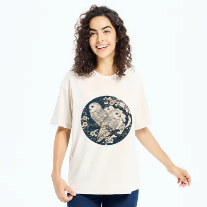 Tokyo-Tiger Snow Owl Plum Blossom Art Washed T-Shirt