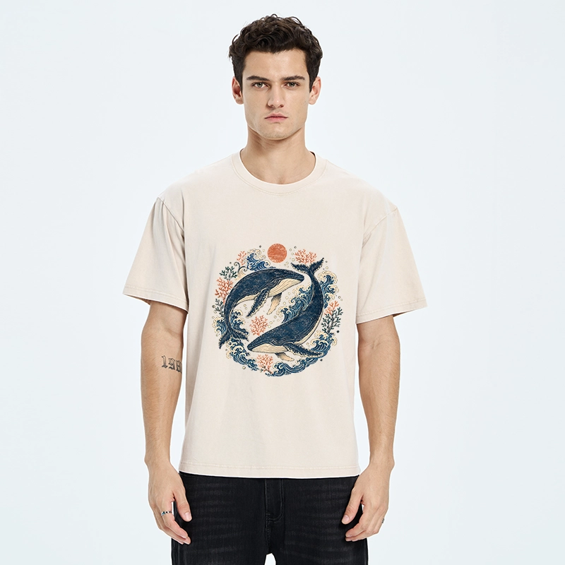 Tokyo-Tiger Twin Whale Wave Ukiyo Washed T-Shirt