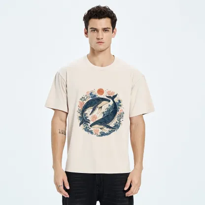 Tokyo-Tiger Twin Whale Wave Ukiyo Washed T-Shirt