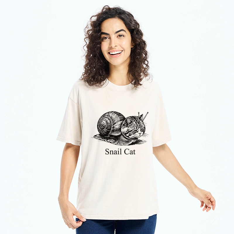 Tokyo-Tiger Weird Snail Cat Meme Washed T-Shirt