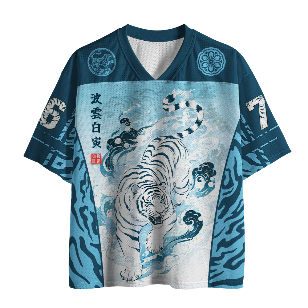 Tokyo-Tiger Blue Cloud White Tiger Wave Mesh Jersey