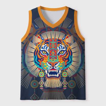Tokyo-Tiger Tribal Folk Art Colorful Tiger Mesh Tank Top