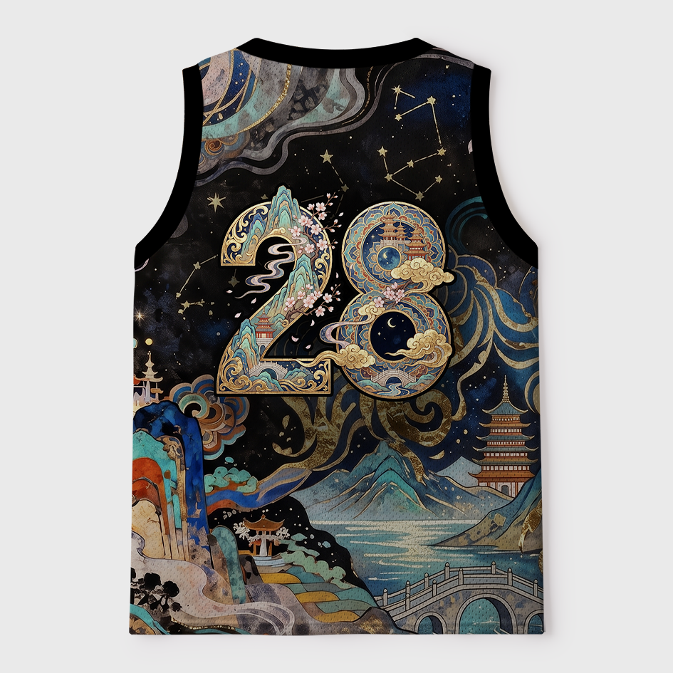 Tokyo-Tiger Golden Filigree Raccoon Starry Oriental Landscape Mesh Tank Top