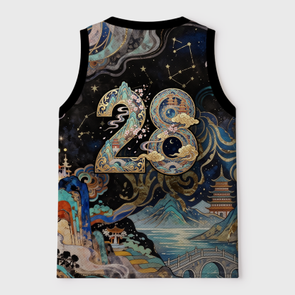Tokyo-Tiger Golden Filigree Raccoon Starry Oriental Landscape Mesh Tank Top