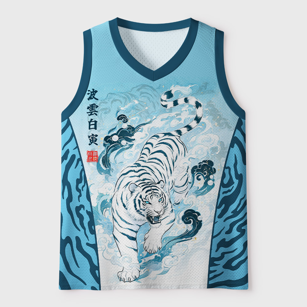 Tokyo-Tiger Blue Cloud White Tiger Wave Mesh Tank Top