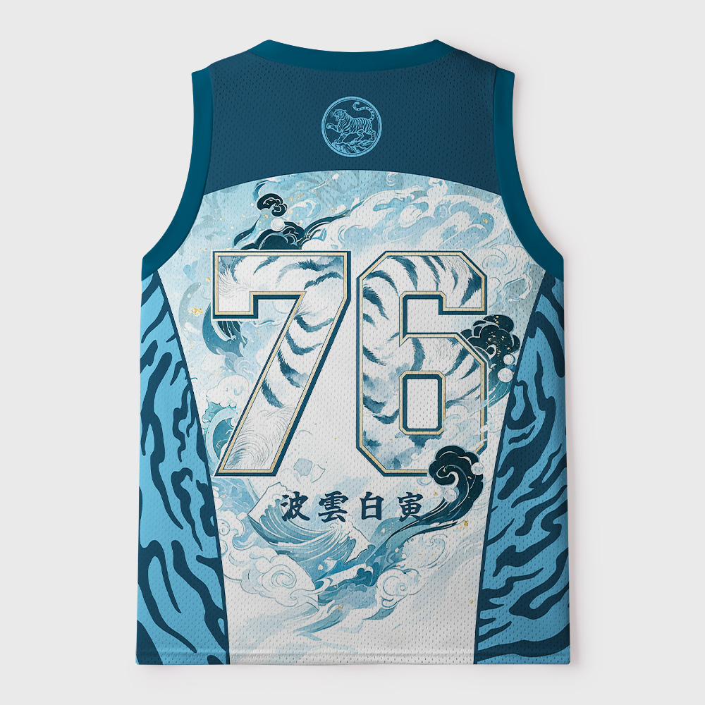 Tokyo-Tiger Blue Cloud White Tiger Wave Mesh Tank Top