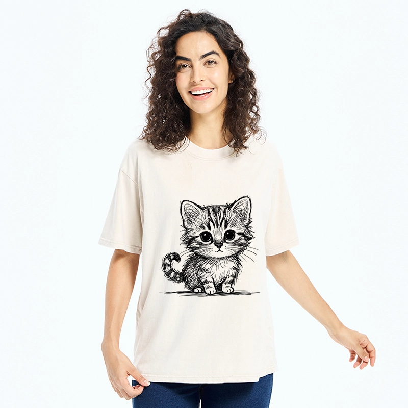 Tokyo-Tiger Black Ink Baby Cat Washed T-Shirt