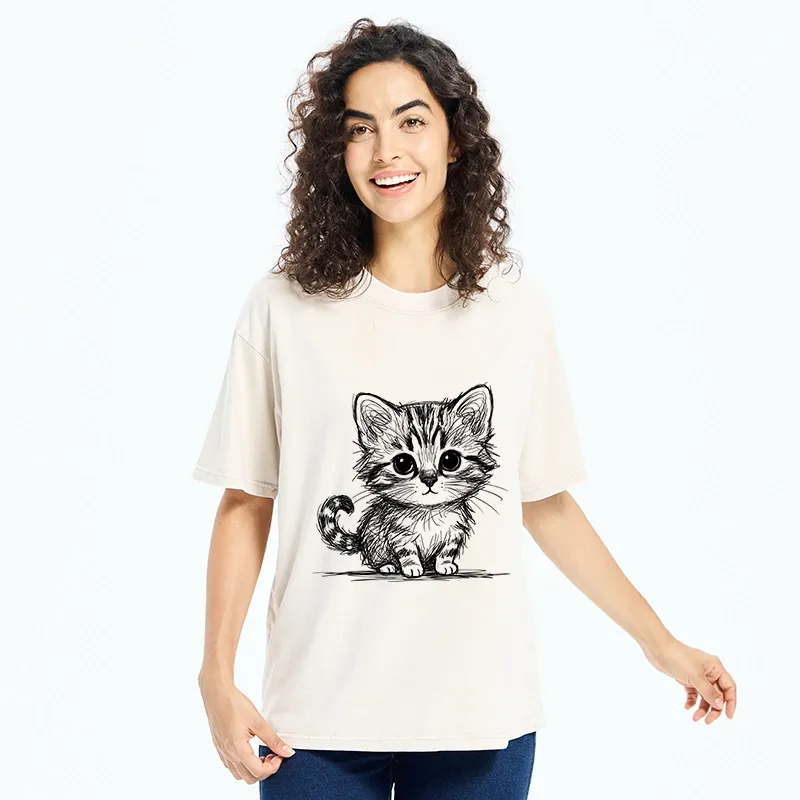 Tokyo-Tiger Black Ink Baby Cat Washed T-Shirt