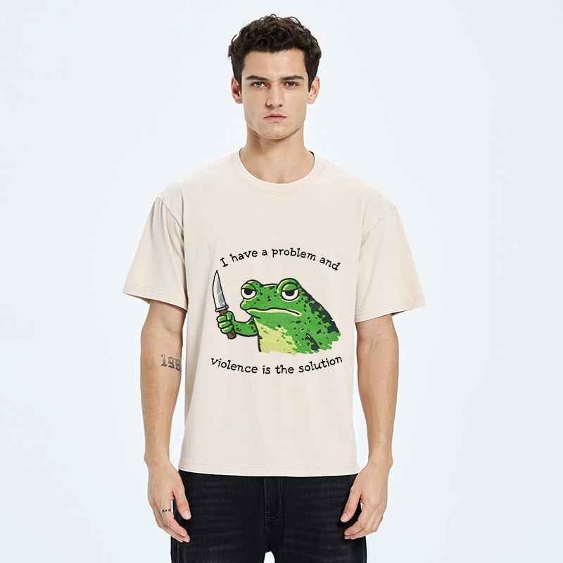 Tokyo-Tiger Funny Meme Knife Frog Washed T-Shirt