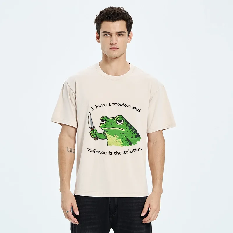 Tokyo-Tiger Funny Meme Knife Frog Washed T-Shirt