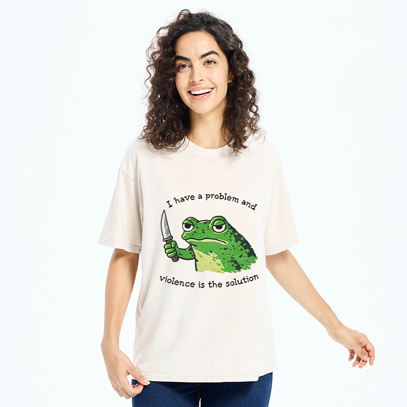 Tokyo-Tiger Funny Meme Knife Frog Washed T-Shirt