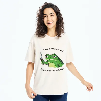 Tokyo-Tiger Funny Meme Knife Frog Washed T-Shirt