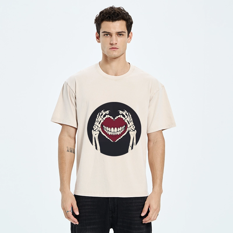 Tokyo-Tiger Skull Hand Love Sign Washed T-Shirt