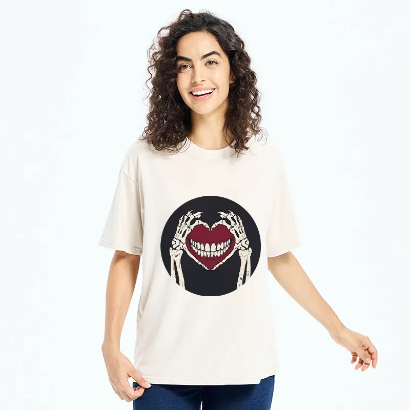 Tokyo-Tiger Skull Hand Love Sign Washed T-Shirt
