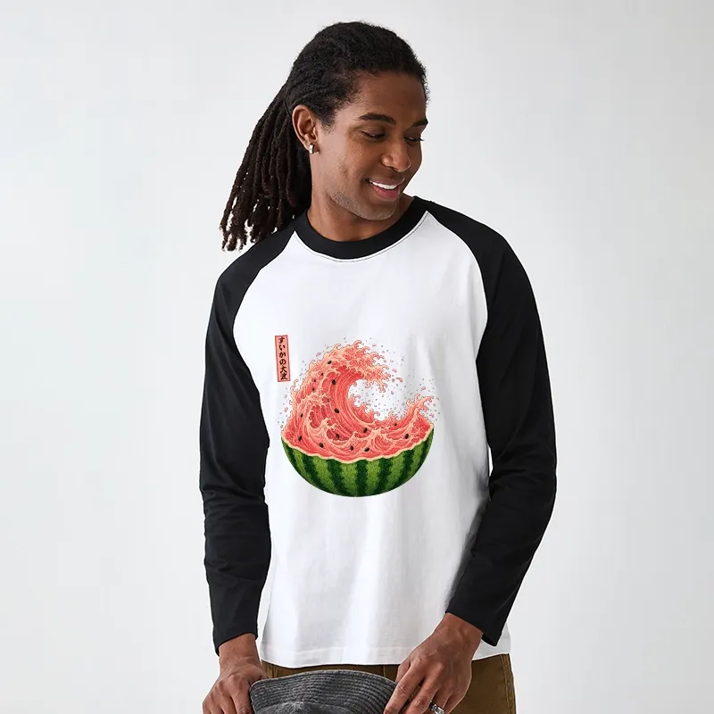 Tokyo-Tiger Watermelon Wave Summer Ukiyo Art Raglan Long Sleeve T-shirt