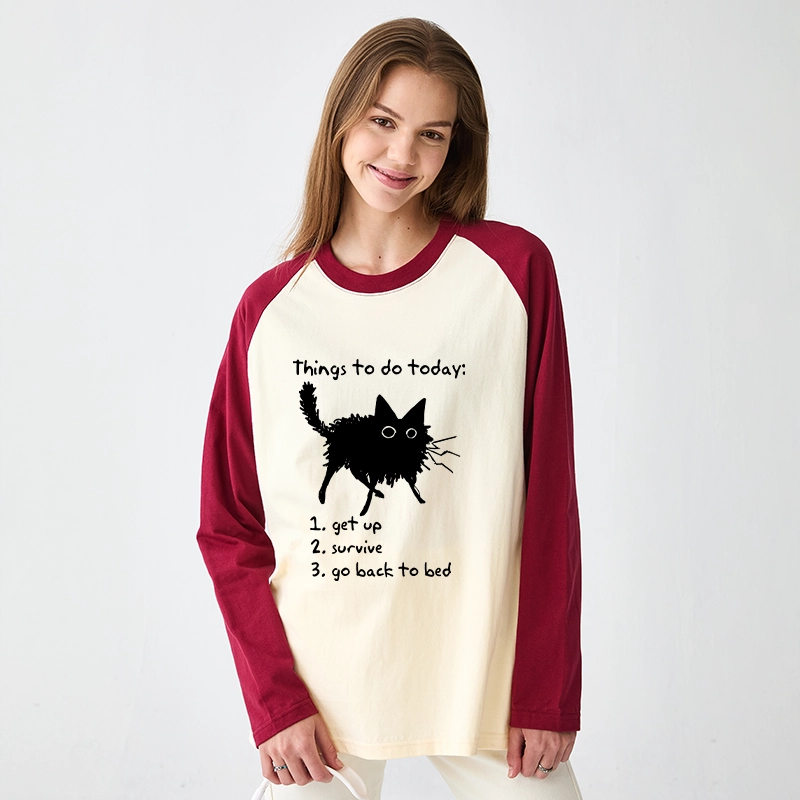 Tokyo-Tiger Lazy Cat Survive Day Funny Meme Raglan Long Sleeve T-shirt