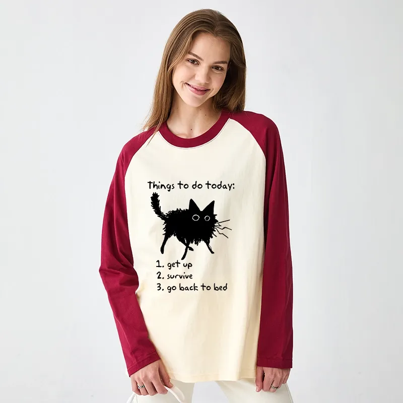 Tokyo-Tiger Lazy Cat Survive Day Funny Meme Raglan Long Sleeve T-shirt