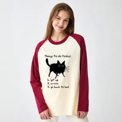 Tokyo-Tiger Lazy Cat Survive Day Funny Meme Raglan Long Sleeve T-shirt