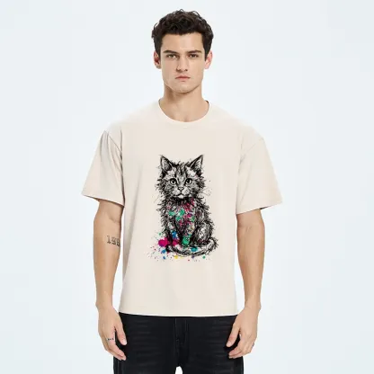 Tokyo-Tiger Splash Ink Art Cat Washed T-Shirt