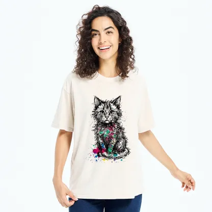 Tokyo-Tiger Splash Ink Art Cat Washed T-Shirt