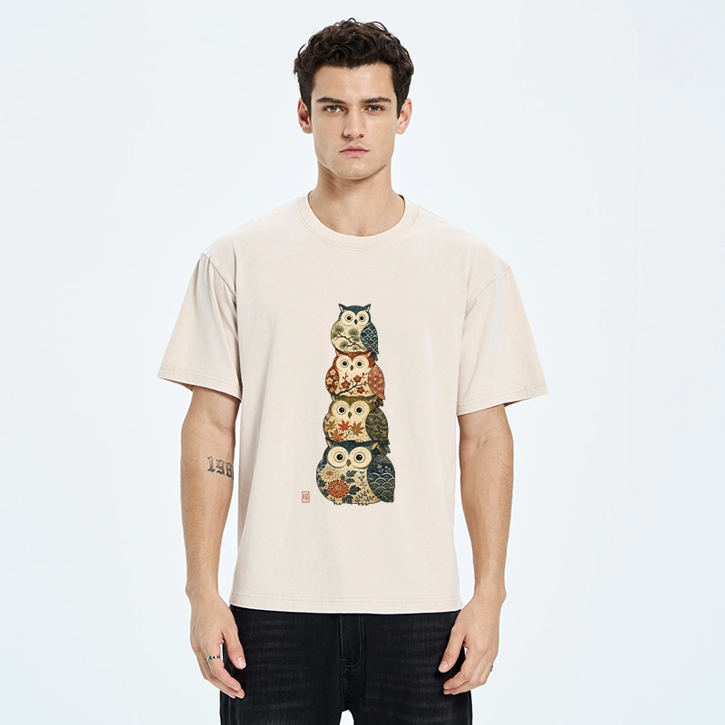 Tokyo-Tiger Stacked Floral Owls Washed T-Shirt