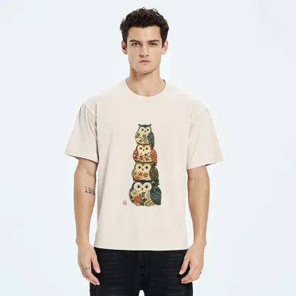 Tokyo-Tiger Stacked Floral Owls Washed T-Shirt
