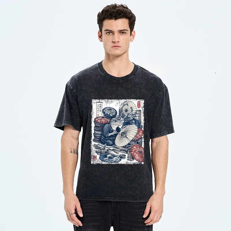 Tokyo-Tiger Umbrella Maker Frog Washed T-Shirt
