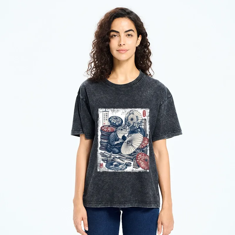 Tokyo-Tiger Umbrella Maker Frog Washed T-Shirt