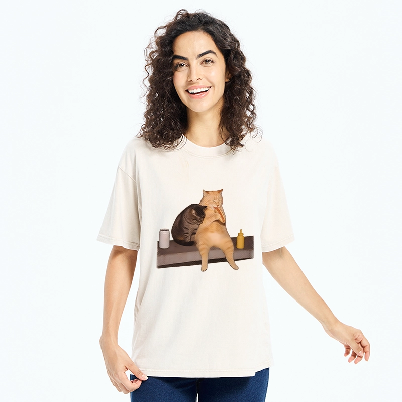 Tokyo-Tiger Hot Dog Snack Cats Washed T-Shirt