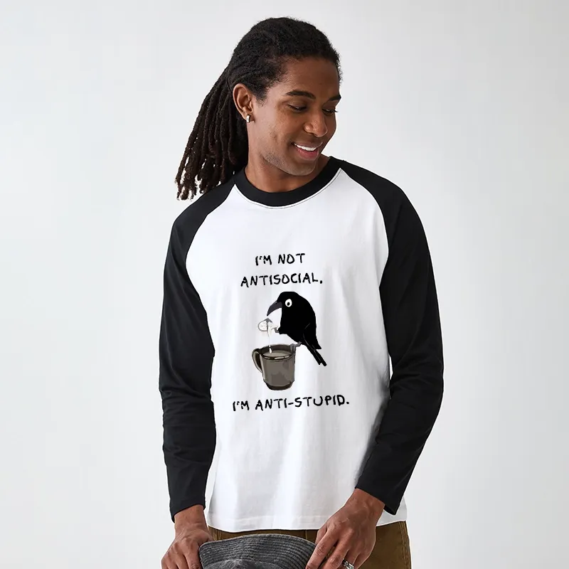 Tokyo-Tiger Cool Crow Sips Calm Coffee Alone Raglan Long Sleeve T-shirt