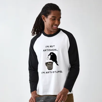Tokyo-Tiger Cool Crow Sips Calm Coffee Alone Raglan Long Sleeve T-shirt
