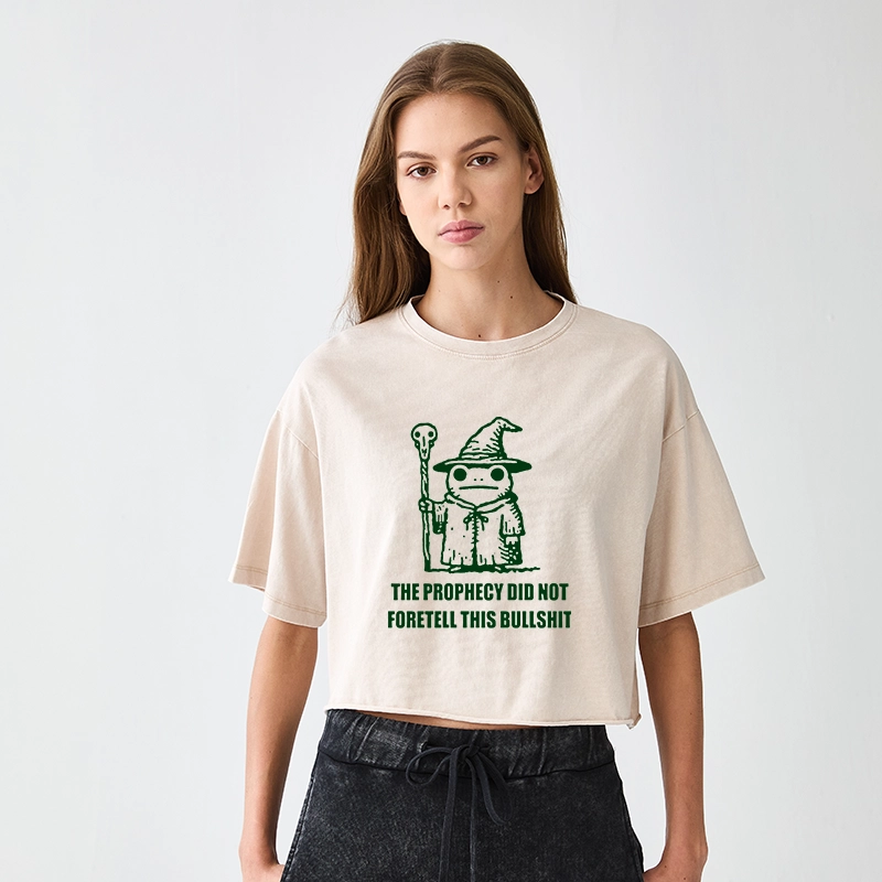Tokyo-Tiger Funny Meme Wizard Frog Weird Prophecy Women's Washed Crop T-Shirt