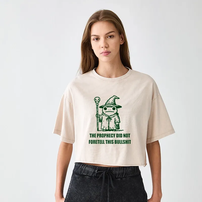 Tokyo-Tiger Funny Meme Wizard Frog Weird Prophecy Women's Washed Crop T-Shirt