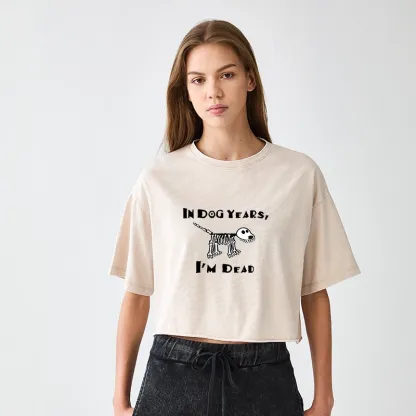 Tokyo-Tiger Funny Meme Old Dog Dead In Dog Years Vibe Women's Washed Crop T-Shirt