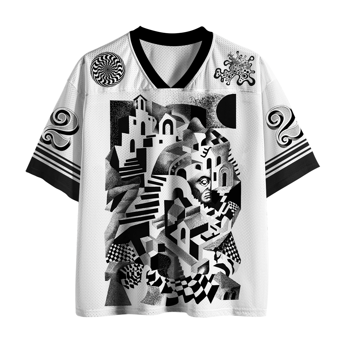 Tokyo-Tiger Optical Illusion Surreal Escher Style Maze Stairs Mesh Jersey