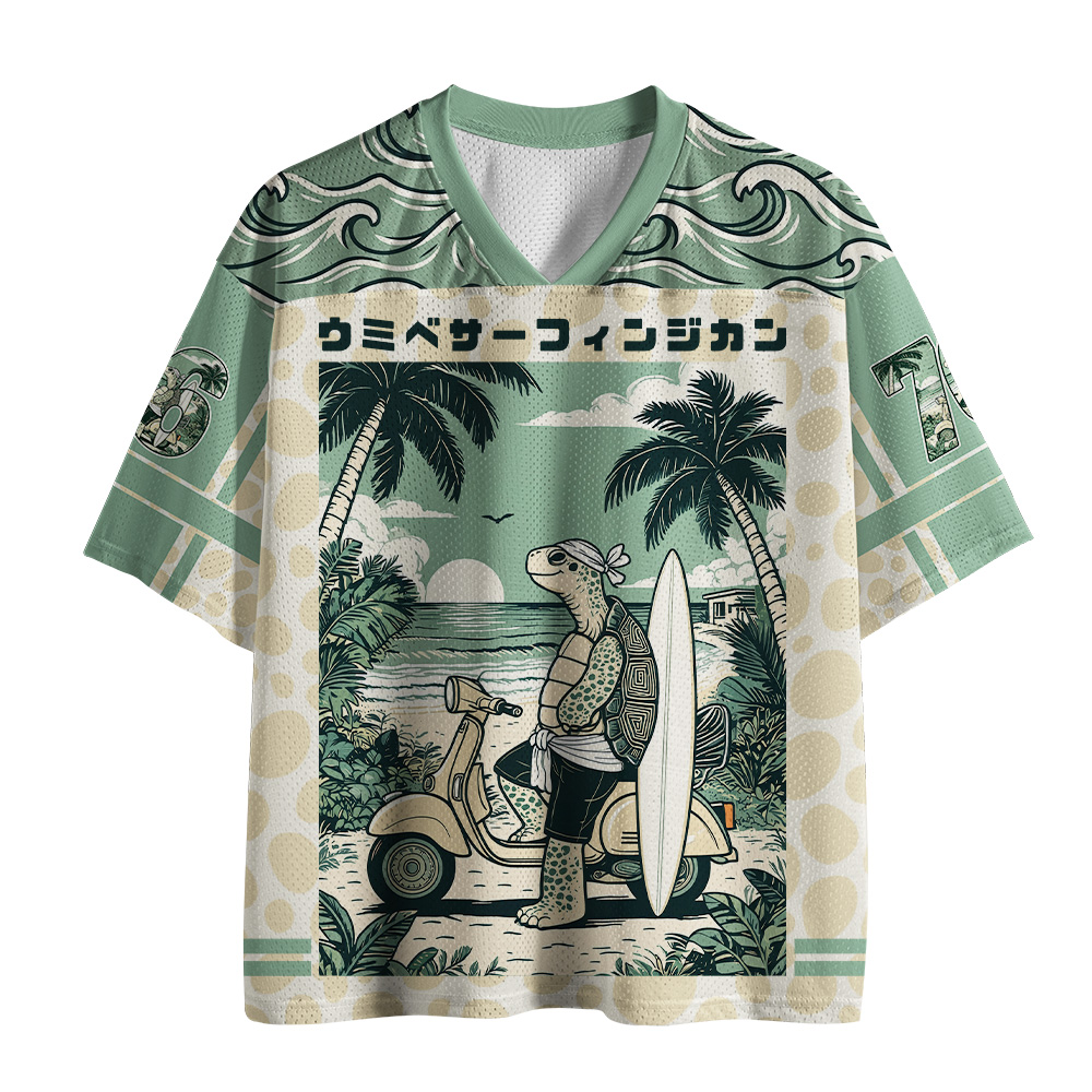 Tokyo-Tiger Coastal Surfing Turtles Mesh Jersey