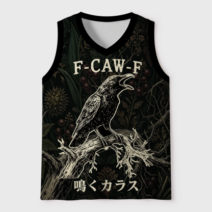 Tokyo-Tiger Vintage Woodcut Raven Dark Forest Mesh Tank Top