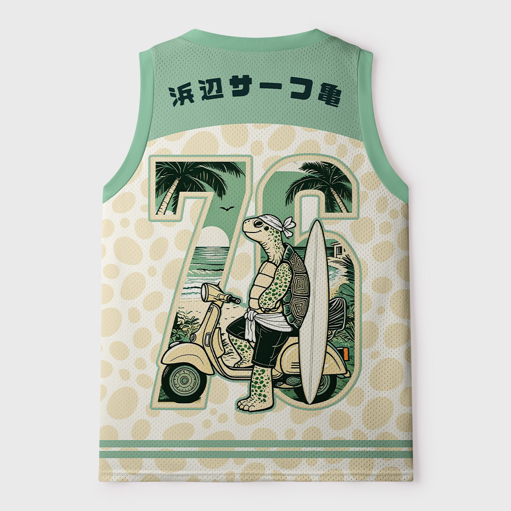 Tokyo-Tiger Coastal Surfing Turtles Mesh Tank Top