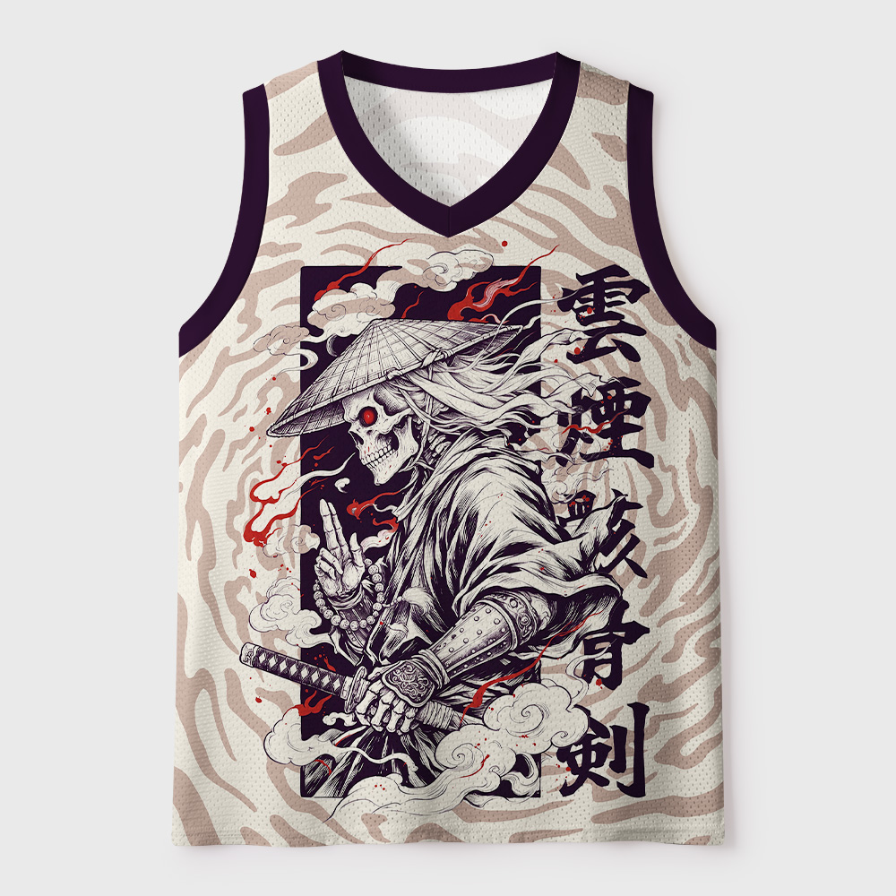 Tokyo-Tiger Smoke Skull Japanese Samurai Mesh Tank Top