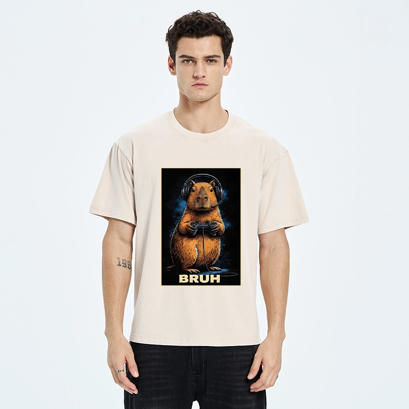Tokyo-Tiger Gamer Capybara Meme Washed T-Shirt