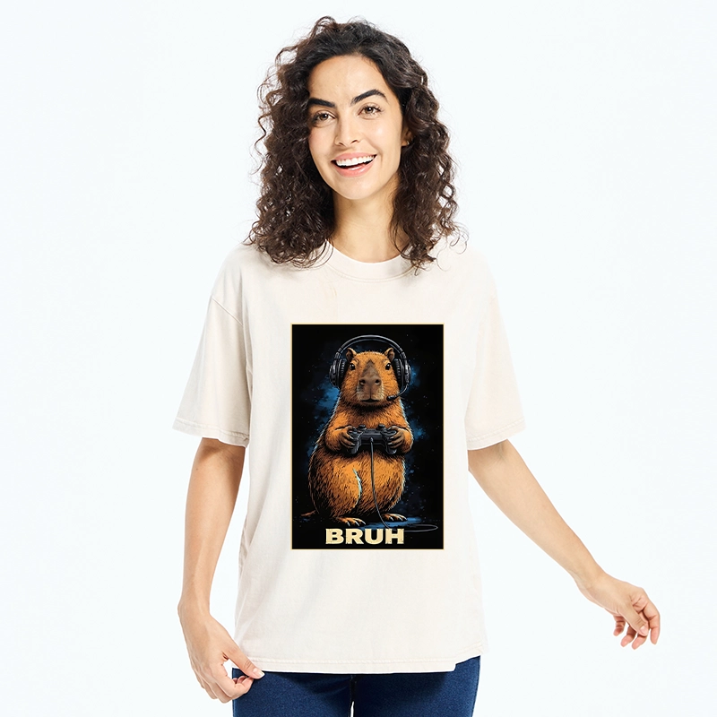 Tokyo-Tiger Gamer Capybara Meme Washed T-Shirt